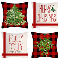 HKM-102995 Christmas Pillow Cover Set - 4-Piece Decorative Cushion Covers with Snowflake, Checkered, Car, and Star Designs, 45x45cm