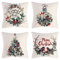 HKM-102995 Christmas Pillow Cover Set - 4-Piece Decorative Cushion Covers with Snowflake, Checkered, Car, and Star Designs, 45x45cm