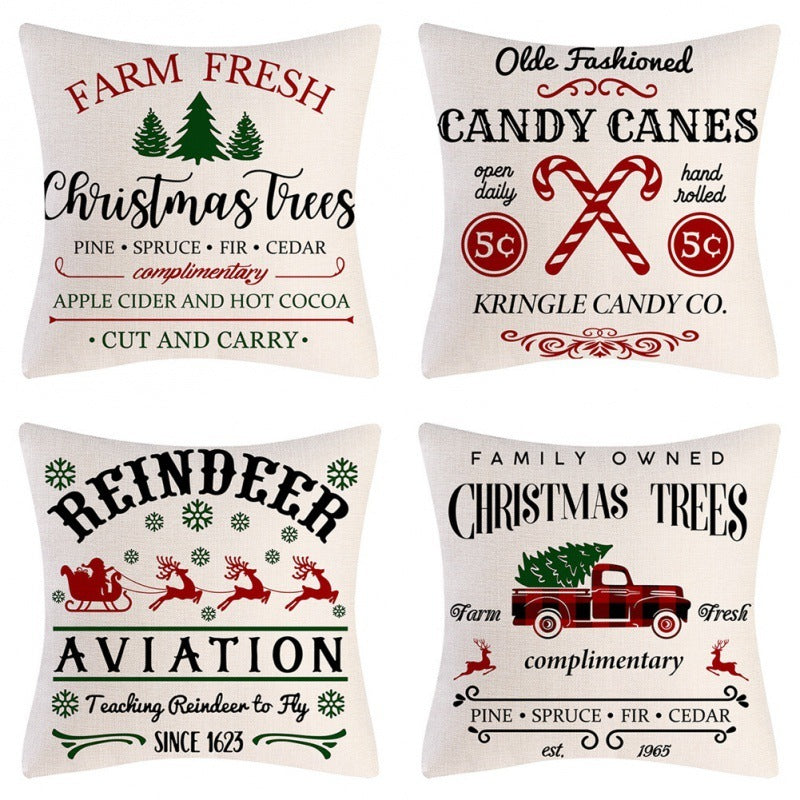 HKM-102995 Christmas Pillow Cover Set - 4-Piece Decorative Cushion Covers with Snowflake, Checkered, Car, and Star Designs, 45x45cm