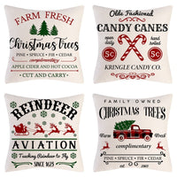 HKM-102995 Christmas Pillow Cover Set - 4-Piece Decorative Cushion Covers with Snowflake, Checkered, Car, and Star Designs, 45x45cm