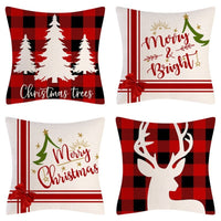 HKM-102995 Christmas Pillow Cover Set - 4-Piece Decorative Cushion Covers with Snowflake, Checkered, Car, and Star Designs, 45x45cm