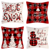 HKM-102995 Christmas Pillow Cover Set - 4-Piece Decorative Cushion Covers with Snowflake, Checkered, Car, and Star Designs, 45x45cm