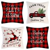 HKM-102995 Christmas Pillow Cover Set - 4-Piece Decorative Cushion Covers with Snowflake, Checkered, Car, and Star Designs, 45x45cm