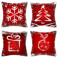 HKM-102995 Christmas Pillow Cover Set - 4-Piece Decorative Cushion Covers with Snowflake, Checkered, Car, and Star Designs, 45x45cm