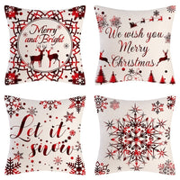 HKM-102995 Christmas Pillow Cover Set - 4-Piece Decorative Cushion Covers with Snowflake, Checkered, Car, and Star Designs, 45x45cm