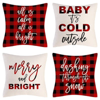 HKM-102995 Christmas Pillow Cover Set - 4-Piece Decorative Cushion Covers with Snowflake, Checkered, Car, and Star Designs, 45x45cm