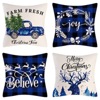 HKM-102995 Christmas Pillow Cover Set - 4-Piece Decorative Cushion Covers with Snowflake, Checkered, Car, and Star Designs, 45x45cm