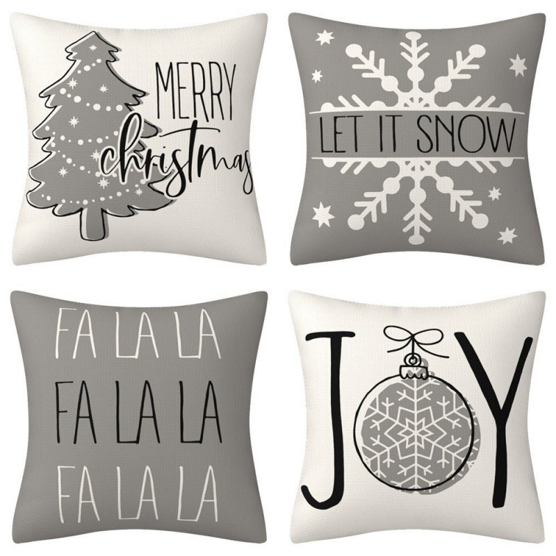 HKM-102995 Christmas Pillow Cover Set - 4-Piece Decorative Cushion Covers with Snowflake, Checkered, Car, and Star Designs, 45x45cm