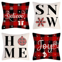 HKM-102995 Christmas Pillow Cover Set - 4-Piece Decorative Cushion Covers with Snowflake, Checkered, Car, and Star Designs, 45x45cm