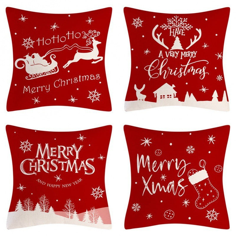 HKM-102995 Christmas Pillow Cover Set - 4-Piece Decorative Cushion Covers with Snowflake, Checkered, Car, and Star Designs, 45x45cm