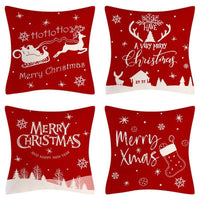 HKM-102995 Christmas Pillow Cover Set - 4-Piece Decorative Cushion Covers with Snowflake, Checkered, Car, and Star Designs, 45x45cm