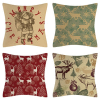 HKM-102995 Christmas Pillow Cover Set - 4-Piece Decorative Cushion Covers with Snowflake, Checkered, Car, and Star Designs, 45x45cm