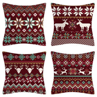 HKM-102995 Christmas Pillow Cover Set - 4-Piece Decorative Cushion Covers with Snowflake, Checkered, Car, and Star Designs, 45x45cm