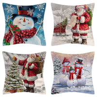 HKM-102995 Christmas Pillow Cover Set - 4-Piece Decorative Cushion Covers with Snowflake, Checkered, Car, and Star Designs, 45x45cm
