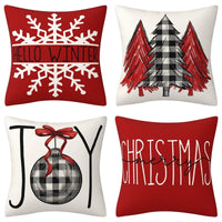 HKM-102995 Christmas Pillow Cover Set - 4-Piece Decorative Cushion Covers with Snowflake, Checkered, Car, and Star Designs, 45x45cm