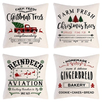 HKM-102995 Christmas Pillow Cover Set - 4-Piece Decorative Cushion Covers with Snowflake, Checkered, Car, and Star Designs, 45x45cm