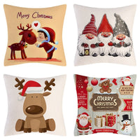 HKM-102995 Christmas Pillow Cover Set - 4-Piece Decorative Cushion Covers with Snowflake, Checkered, Car, and Star Designs, 45x45cm