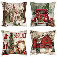 HKM-102995 Christmas Pillow Cover Set - 4-Piece Decorative Cushion Covers with Snowflake, Checkered, Car, and Star Designs, 45x45cm