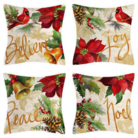 HKM-102995 Christmas Pillow Cover Set - 4-Piece Decorative Cushion Covers with Snowflake, Checkered, Car, and Star Designs, 45x45cm