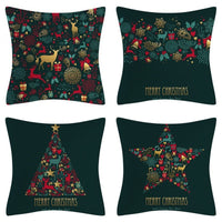 HKM-102995 Christmas Pillow Cover Set - 4-Piece Decorative Cushion Covers with Snowflake, Checkered, Car, and Star Designs, 45x45cm