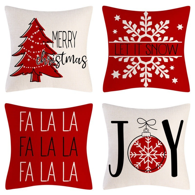 HKM-102995 Christmas Pillow Cover Set - 4-Piece Decorative Cushion Covers with Snowflake, Checkered, Car, and Star Designs, 45x45cm