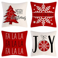 HKM-102995 Christmas Pillow Cover Set - 4-Piece Decorative Cushion Covers with Snowflake, Checkered, Car, and Star Designs, 45x45cm