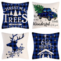 HKM-102995 Christmas Pillow Cover Set - 4-Piece Decorative Cushion Covers with Snowflake, Checkered, Car, and Star Designs, 45x45cm