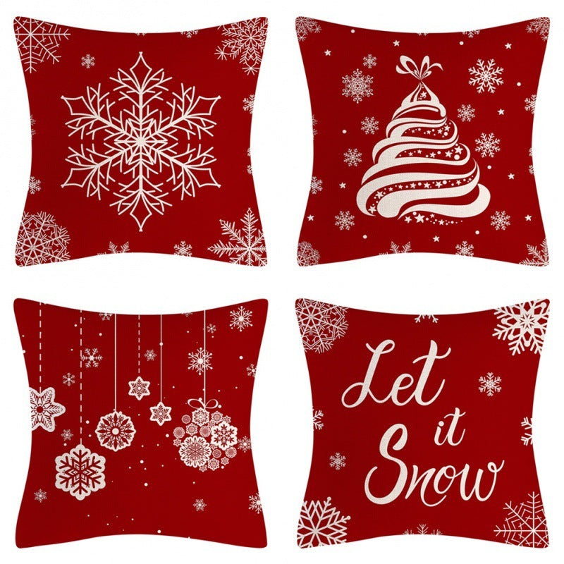HKM-102995 Christmas Pillow Cover Set - 4-Piece Decorative Cushion Covers with Snowflake, Checkered, Car, and Star Designs, 45x45cm
