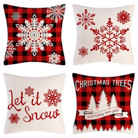 HKM-102995 Christmas Pillow Cover Set - 4-Piece Decorative Cushion Covers with Snowflake, Checkered, Car, and Star Designs, 45x45cm