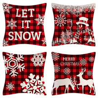HKM-102995 Christmas Pillow Cover Set - 4-Piece Decorative Cushion Covers with Snowflake, Checkered, Car, and Star Designs, 45x45cm