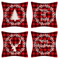 HKM-102995 Christmas Pillow Cover Set - 4-Piece Decorative Cushion Covers with Snowflake, Checkered, Car, and Star Designs, 45x45cm