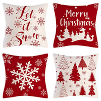 HKM-102995 Christmas Pillow Cover Set - 4-Piece Decorative Cushion Covers with Snowflake, Checkered, Car, and Star Designs, 45x45cm