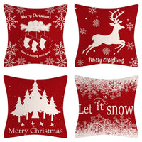 HKM-102995 Christmas Pillow Cover Set - 4-Piece Decorative Cushion Covers with Snowflake, Checkered, Car, and Star Designs, 45x45cm