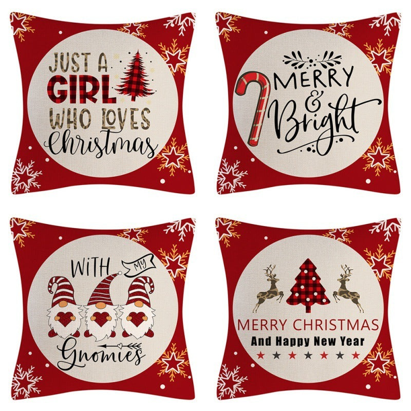 HKM-102995 Christmas Pillow Cover Set - 4-Piece Decorative Cushion Covers with Snowflake, Checkered, Car, and Star Designs, 45x45cm