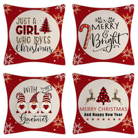 HKM-102995 Christmas Pillow Cover Set - 4-Piece Decorative Cushion Covers with Snowflake, Checkered, Car, and Star Designs, 45x45cm