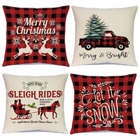 HKM-102995 Christmas Pillow Cover Set - 4-Piece Decorative Cushion Covers with Snowflake, Checkered, Car, and Star Designs, 45x45cm