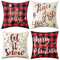 HKM-102995 Christmas Pillow Cover Set - 4-Piece Decorative Cushion Covers with Snowflake, Checkered, Car, and Star Designs, 45x45cm