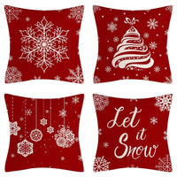 HKM-102995 Christmas Pillow Cover Set - 4-Piece Decorative Cushion Covers with Snowflake, Checkered, Car, and Star Designs, 45x45cm