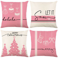 HKM-102995 Christmas Pillow Cover Set - 4-Piece Decorative Cushion Covers with Snowflake, Checkered, Car, and Star Designs, 45x45cm