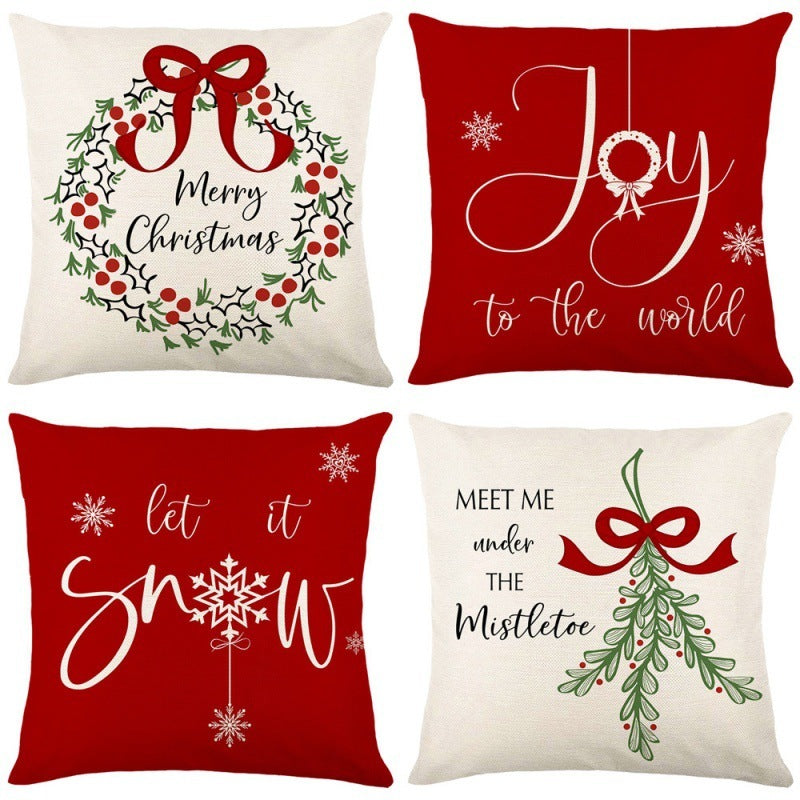 HKM-102995 Christmas Pillow Cover Set - 4-Piece Decorative Cushion Covers with Snowflake, Checkered, Car, and Star Designs, 45x45cm