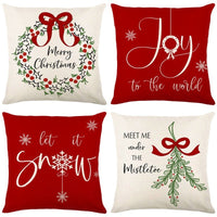 HKM-102995 Christmas Pillow Cover Set - 4-Piece Decorative Cushion Covers with Snowflake, Checkered, Car, and Star Designs, 45x45cm