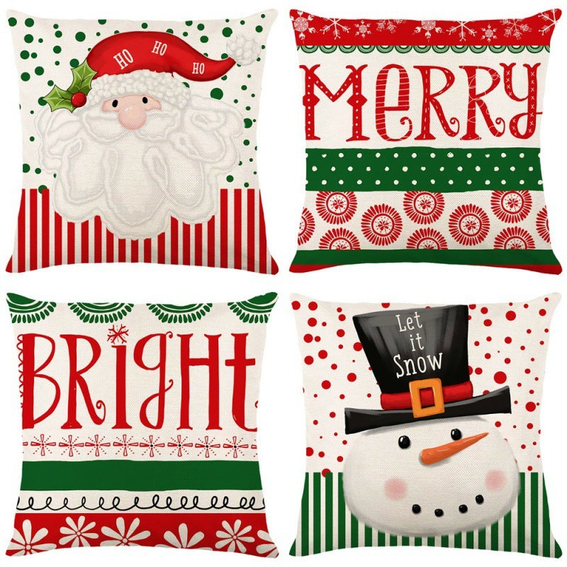 HKM-102995 Christmas Pillow Cover Set - 4-Piece Decorative Cushion Covers with Snowflake, Checkered, Car, and Star Designs, 45x45cm
