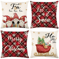 HKM-102995 Christmas Pillow Cover Set - 4-Piece Decorative Cushion Covers with Snowflake, Checkered, Car, and Star Designs, 45x45cm
