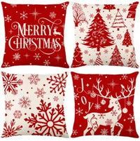 HKM-102995 Christmas Pillow Cover Set - 4-Piece Decorative Cushion Covers with Snowflake, Checkered, Car, and Star Designs, 45x45cm