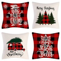 HKM-102995 Christmas Pillow Cover Set - 4-Piece Decorative Cushion Covers with Snowflake, Checkered, Car, and Star Designs, 45x45cm