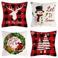 HKM-102995 Christmas Pillow Cover Set - 4-Piece Decorative Cushion Covers with Snowflake, Checkered, Car, and Star Designs, 45x45cm