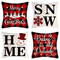 HKM-102995 Christmas Pillow Cover Set - 4-Piece Decorative Cushion Covers with Snowflake, Checkered, Car, and Star Designs, 45x45cm