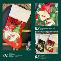 HKM-102995 Faceless Elderly Christmas Stockings - Modern Green & Red Ornaments for Holiday Decor