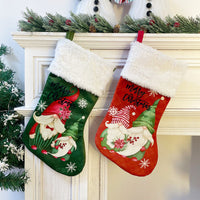 HKM-102995 Faceless Elderly Christmas Stockings - Modern Green & Red Ornaments for Holiday Decor