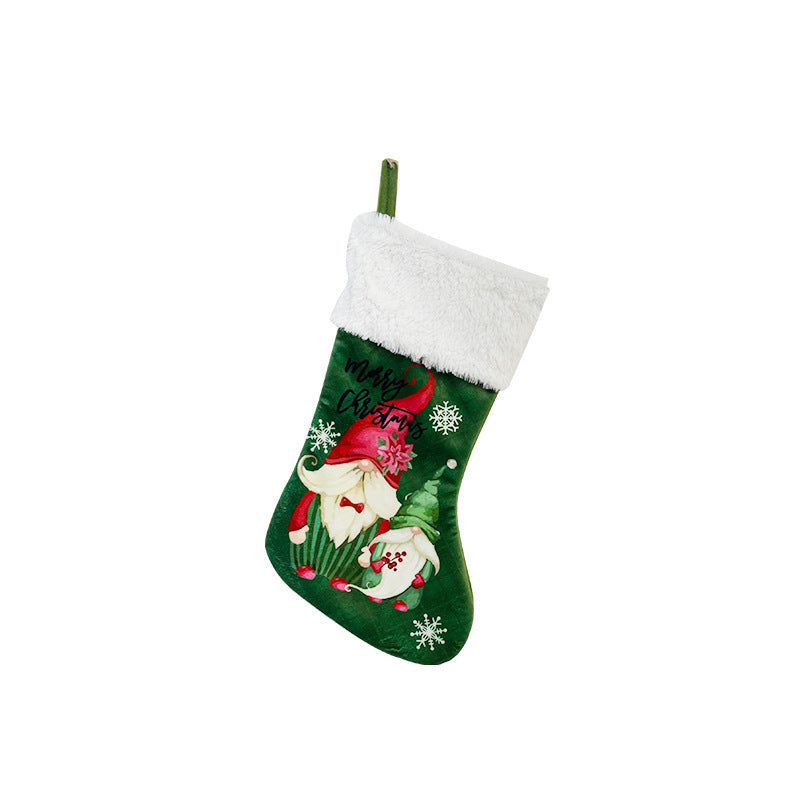 HKM-102995 Faceless Elderly Christmas Stockings - Modern Green & Red Ornaments for Holiday Decor